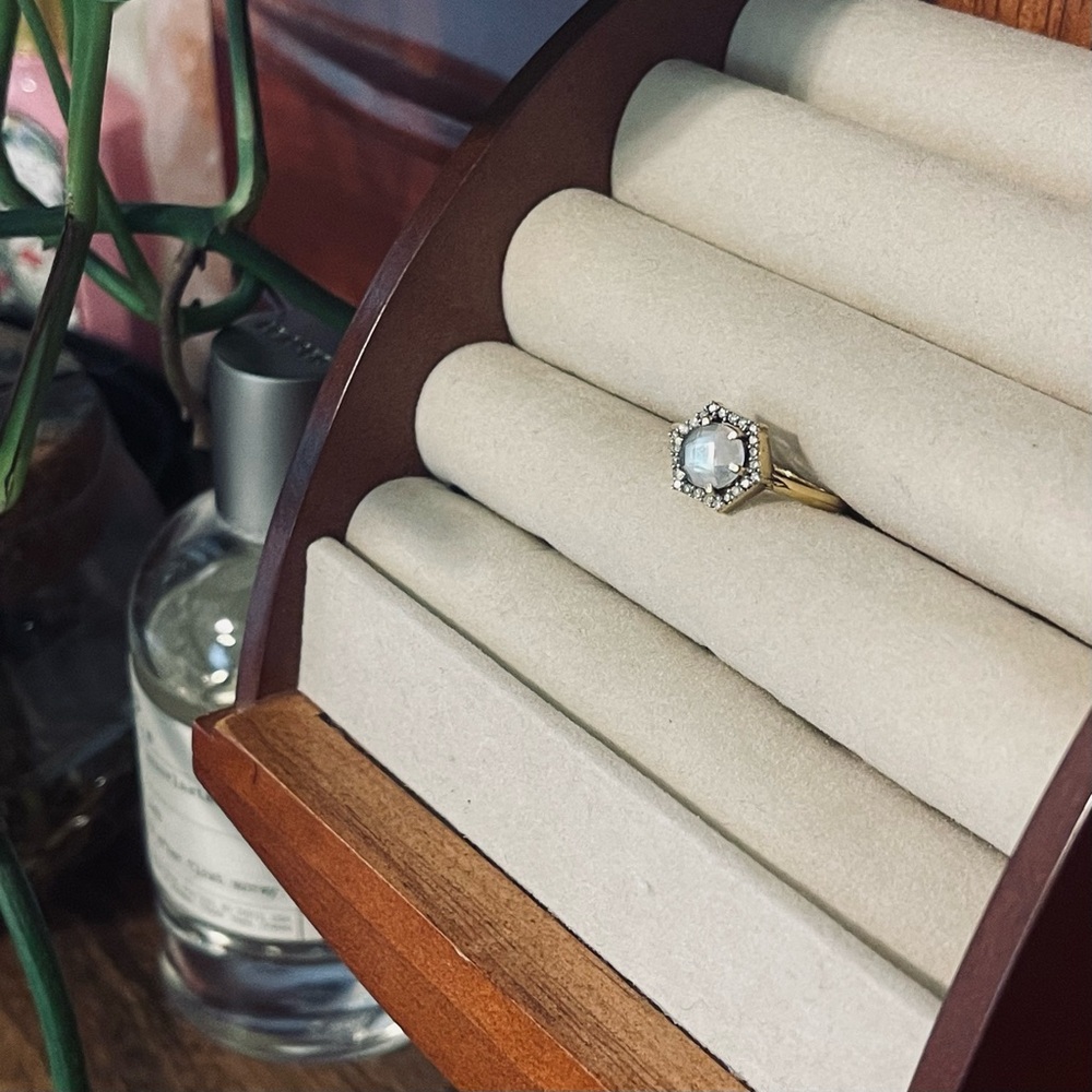 Local Eclectic 14k gold Moonstone and diamond ring